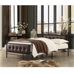 English Elm 1pc Jayla Full Platform Bed Black Metal Frame with Brown Faux Leather Button-Tufted Headboard Footboard 77.75" B011P364407