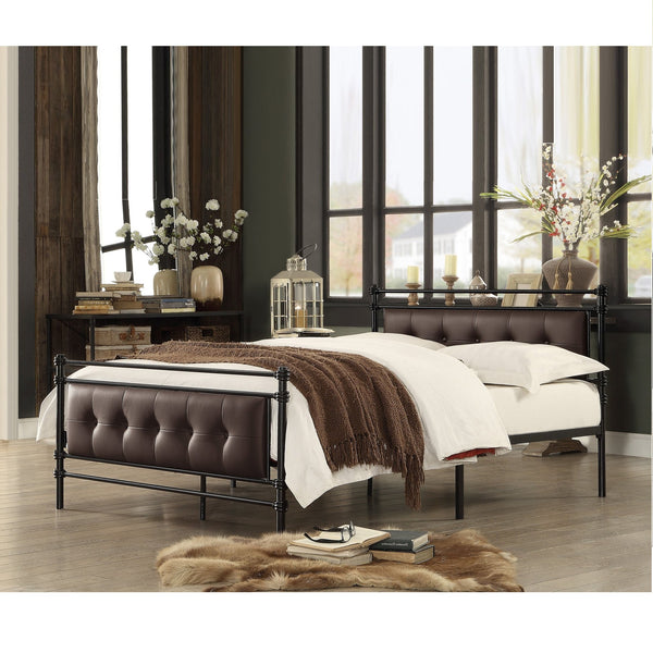 English Elm 1pc Jayla Full Platform Bed Black Metal Frame with Brown Faux Leather Button-Tufted Headboard Footboard 77.75" B011P364407