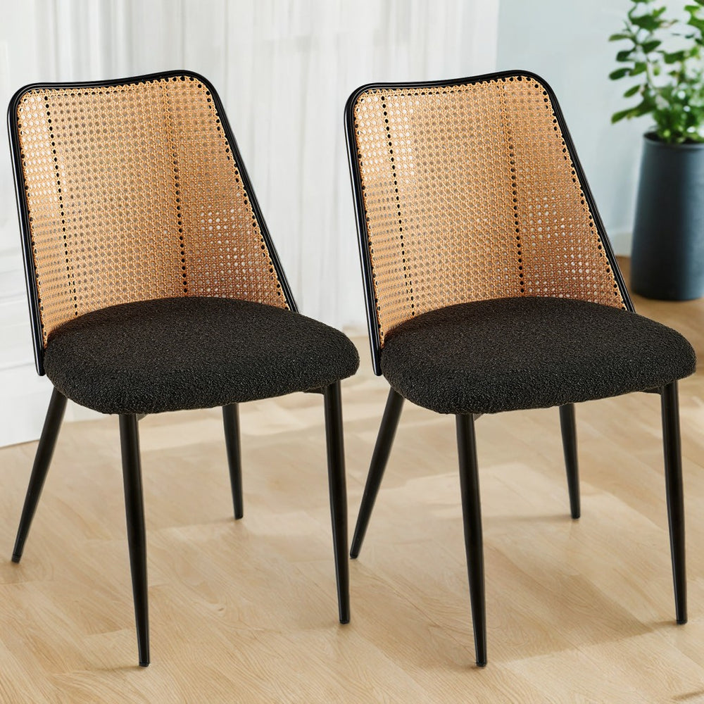 English Elm Black Rattan Dining Chairs Set Of 2 - Stylish Boucle Design With Natural Cane Back For Modern Spaces W1164P218679