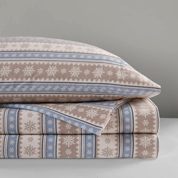 English Elm 4 Pcs Cozy Blue Snowflake Sheet Set - Soft Cotton Flannel, Year-Round Comfort For Full Beds B035P319780