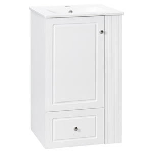 English Elm 20" Freestanding Bathroom Vanity Mdf Cabinet Ceramic Sink Open Shelves Powder Room White N725P364210K