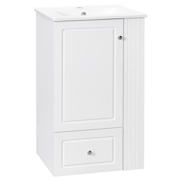 English Elm 20" Freestanding Bathroom Vanity Mdf Cabinet Ceramic Sink Open Shelves Powder Room White N725P364210K