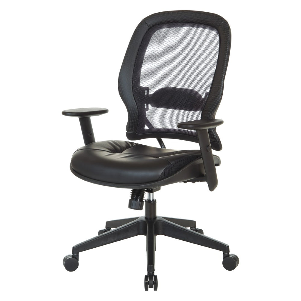 OSP Home Furnishings Dark Air Grid Back Manager Chair with Lumbar Support and Antimicrobial Seat Fabric 5790D-R107