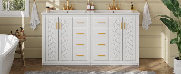 English Elm 60'' Bathroom Vanity Set With Soft-Close Drawers, Elegant Ceramic Sink & Ample Storage Space N710SS00002K