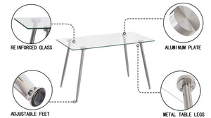 English Elm 51 Inch Glass Dining Table Set For 4 - Modern Tempered Glass Top With Stylish Pu Chairs & Silver Legs W2189S00271