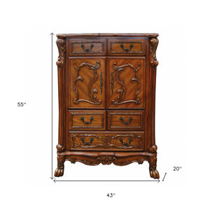 Homeroots 43" Brown Solid Wood Five Drawer Standard Chest  Solid Wood 347001