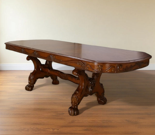 Homeroots 46" Dark Brown Free Form Solid Wood Double Pedestal Base Dining Table   347002