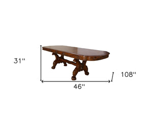 Homeroots 46" Dark Brown Free Form Solid Wood Double Pedestal Base Dining Table   347002