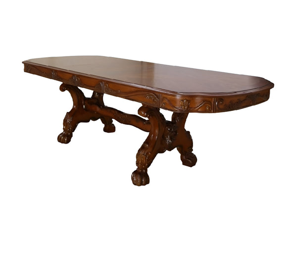 Homeroots 46" Dark Brown Free Form Solid Wood Double Pedestal Base Dining Table   347002
