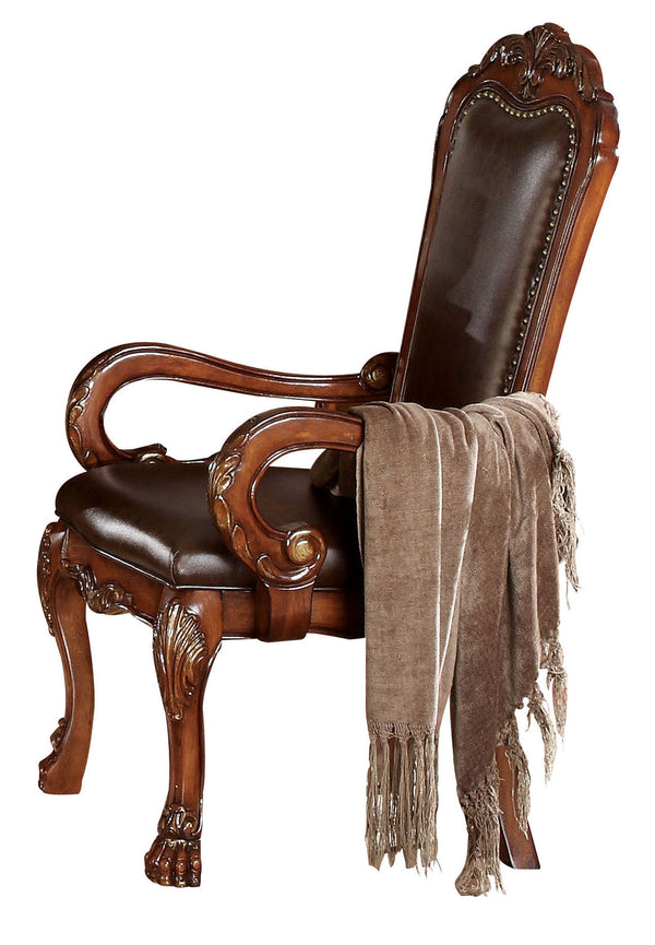 Homeroots Set Of Two Brown Upholstered Faux Leather Queen Anne Back Dining Arm Chairs  Wood 347003