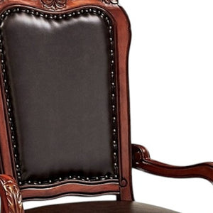 HomeRoots Set of Two Elegant Brown Faux Leather Queen Anne Armchairs - Classic Comfort & Timeless Style 347003
