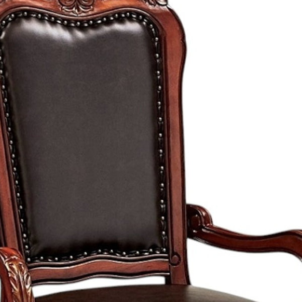 HomeRoots Set of Two Elegant Brown Faux Leather Queen Anne Armchairs - Classic Comfort & Timeless Style 347003