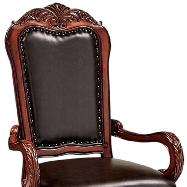 HomeRoots Set of Two Elegant Brown Faux Leather Queen Anne Armchairs - Classic Comfort & Timeless Style 347003