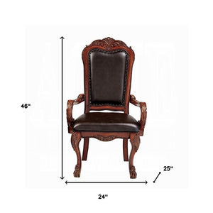 HomeRoots Set of Two Elegant Brown Faux Leather Queen Anne Armchairs - Classic Comfort & Timeless Style 347003