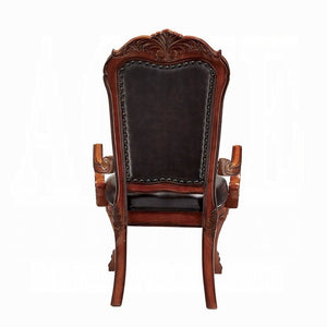 HomeRoots Set of Two Elegant Brown Faux Leather Queen Anne Armchairs - Classic Comfort & Timeless Style 347003