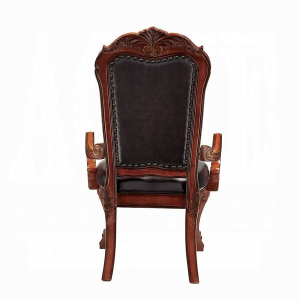 HomeRoots Set of Two Elegant Brown Faux Leather Queen Anne Armchairs - Classic Comfort & Timeless Style 347003