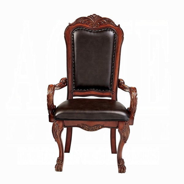 HomeRoots Set of Two Elegant Brown Faux Leather Queen Anne Armchairs - Classic Comfort & Timeless Style 347003