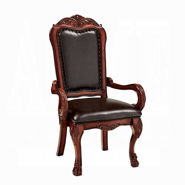 HomeRoots Set of Two Elegant Brown Faux Leather Queen Anne Armchairs - Classic Comfort & Timeless Style 347003