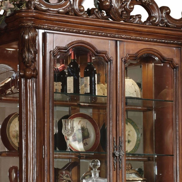 HomeRoots 20" Elegant Cherry Oak Curio Cabinet with Glass Display, Hidden Storage & Classic Charm for Home 347004