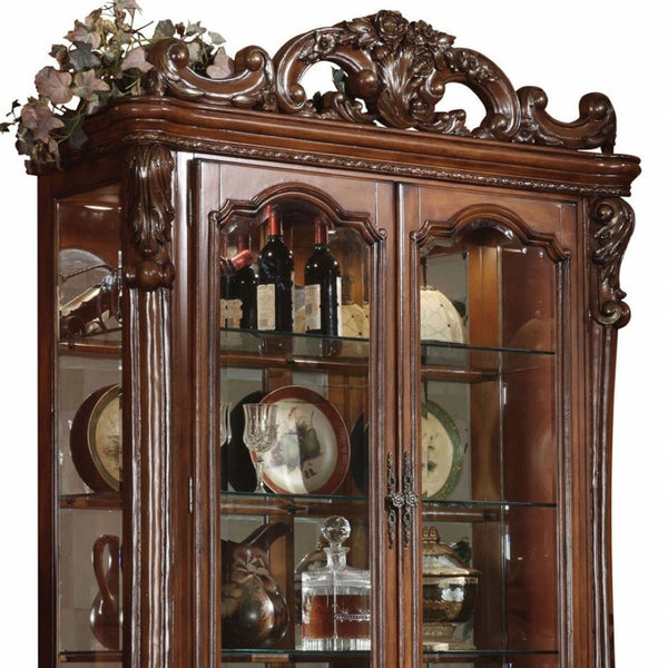 HomeRoots 20" Elegant Cherry Oak Curio Cabinet with Glass Display, Hidden Storage & Classic Charm for Home 347004