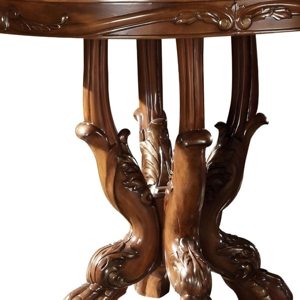 HomeRoots 48" Brown Solid Wood Dining Table - Elegant Round Design for 4, Durable Gloss Finish, Perfect for Gatherings 347005