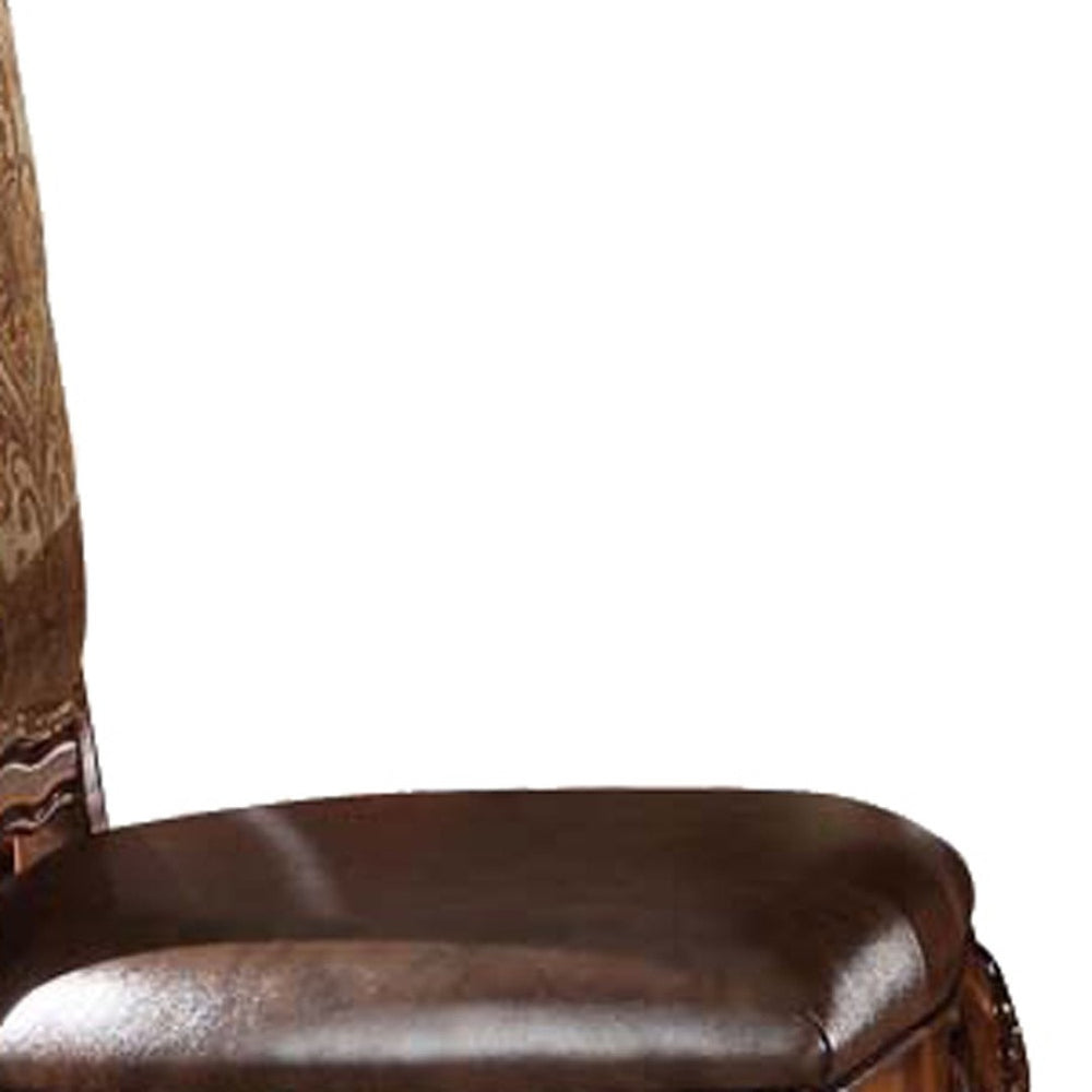 HomeRoots Set of Two Stylish Brown Faux Leather Bar Chairs with Solid Wood Frame for Elegant Dining Spaces 347006