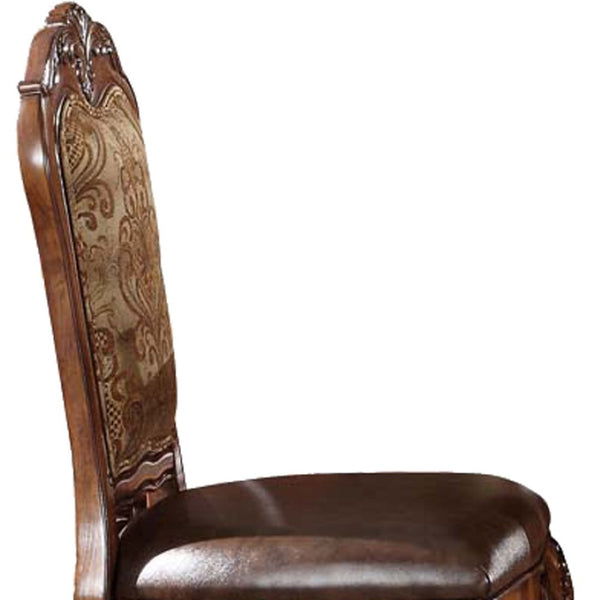 HomeRoots Set of Two Stylish Brown Faux Leather Bar Chairs with Solid Wood Frame for Elegant Dining Spaces 347006