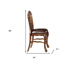 HomeRoots Set of Two Stylish Brown Faux Leather Bar Chairs with Solid Wood Frame for Elegant Dining Spaces 347006