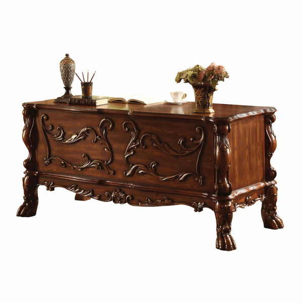 HomeRoots 72" Brick Red Executive Desk - Durable Solid Wood with Oak Top, 5 Drawers for Organized Workspace 347009