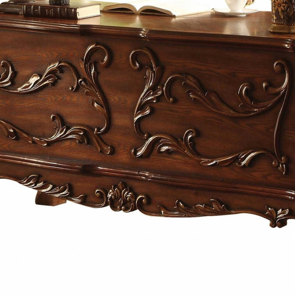 HomeRoots 72" Brick Red Executive Desk - Durable Solid Wood with Oak Top, 5 Drawers for Organized Workspace 347009