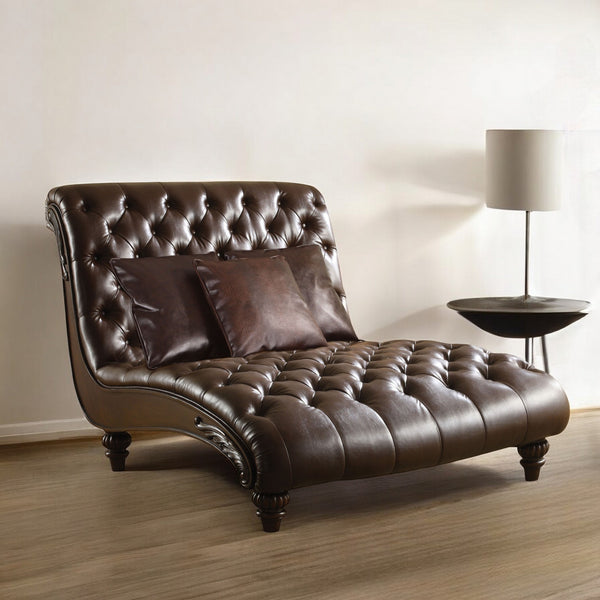Homeroots 52" Brown Faux Leather Lounge Chair And Toss Pillows   347011