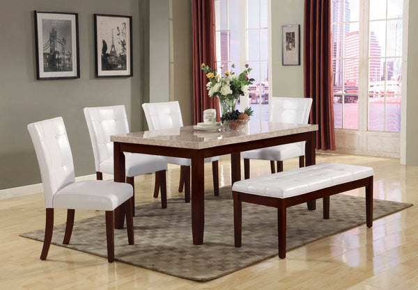 Homeroots 38" X 64" X 31" White Marble Walnut Wood Dining Table  Wood 347012