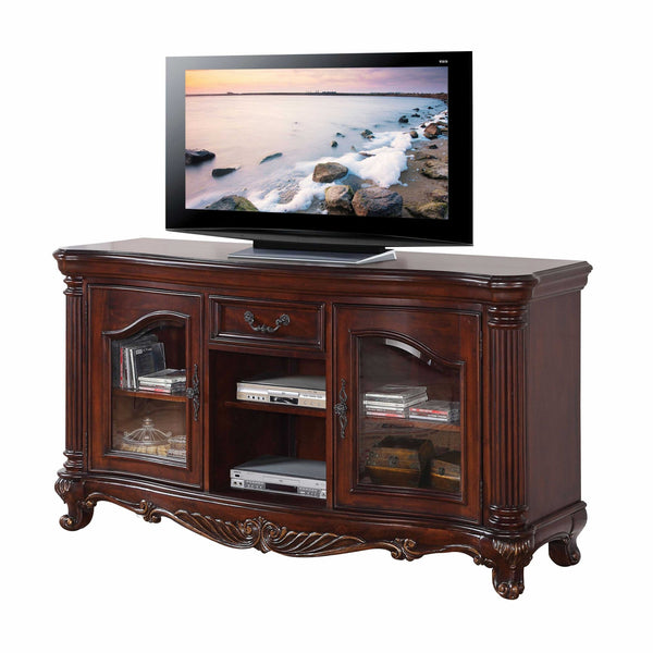 Homeroots 65" Brown Cherry Cabinet Enclosed Storage Tv Stand With Bookcase  Manufactured Wood 347032
