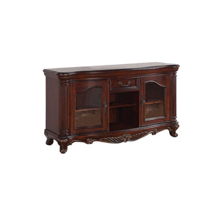 Homeroots 65" Brown Cherry Cabinet Enclosed Storage Tv Stand With Bookcase  Manufactured Wood 347032