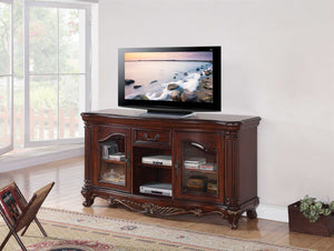 Homeroots 65" Brown Cherry Cabinet Enclosed Storage Tv Stand With Bookcase  Manufactured Wood 347032