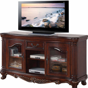 Homeroots 65" Brown Cherry Cabinet Enclosed Storage Tv Stand With Bookcase  Manufactured Wood 347032