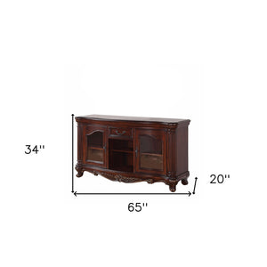 Homeroots 65" Brown Cherry Cabinet Enclosed Storage Tv Stand With Bookcase  Manufactured Wood 347032