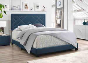 Homeroots Dark Teal Standard Bed Upholstered With Nailhead Trim And With Headboard  Wood 347038