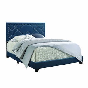 Homeroots Dark Teal Standard Bed Upholstered With Nailhead Trim And With Headboard  Wood 347038