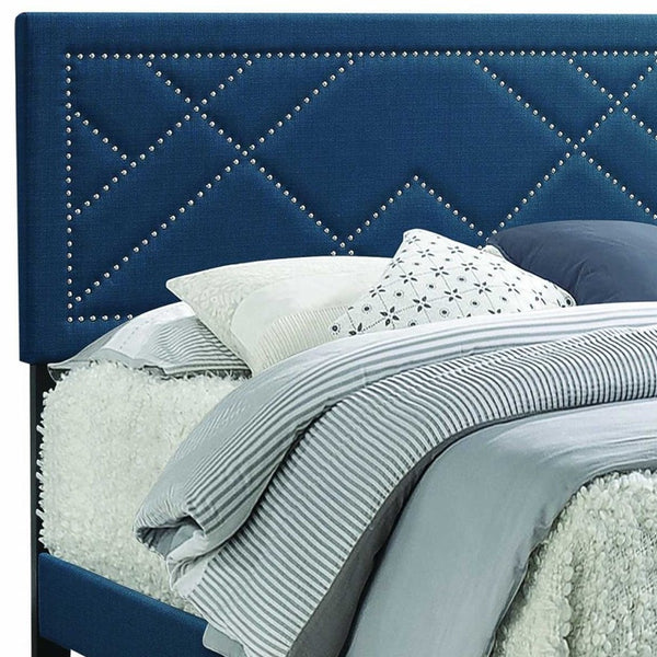 Homeroots Dark Teal Standard Bed Upholstered With Nailhead Trim And With Headboard  Wood 347038