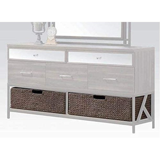 Homeroots Walnut Pull Handle Set Of 2 Baskets  Solid Wood 347042