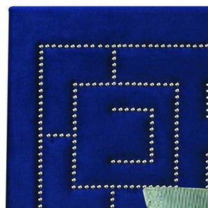 Homeroots Dark Blue Standard Bed Upholstered With Nailhead Trim And With Headboard  Wood 347043