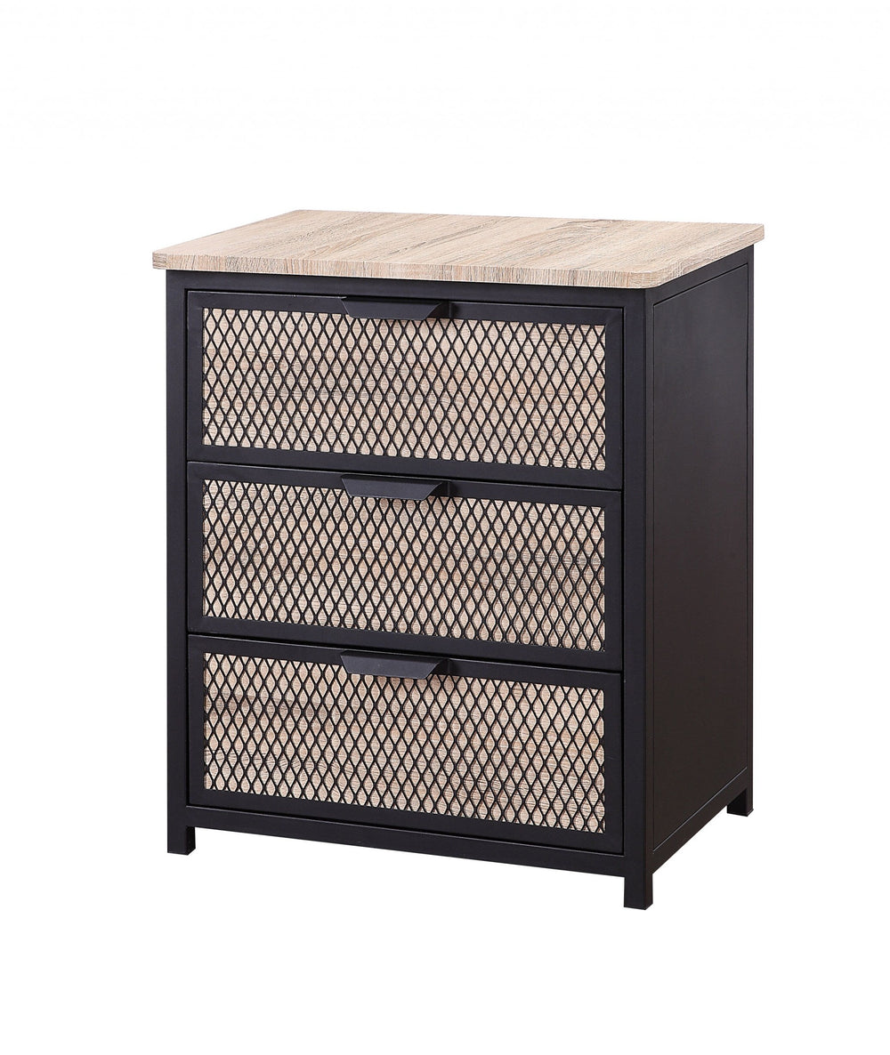 Homeroots 16" X 24" X 28" Natural Sandy Gray Metal Wood Veneer Paper Nightstand   347046