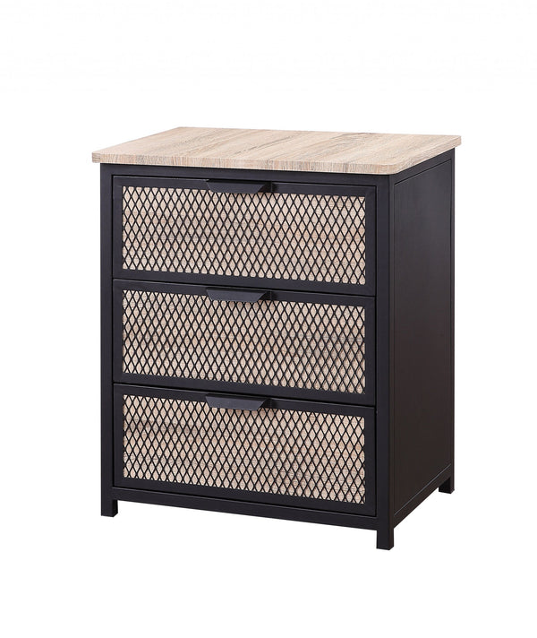 Homeroots 16" X 24" X 28" Natural Sandy Gray Metal Wood Veneer Paper Nightstand   347046