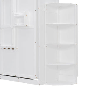English Elm Rotating Murphy Wall Bed with Convertible Desk Dual Side Shelves Full Size Mdf Cabinet White LP000961AAK