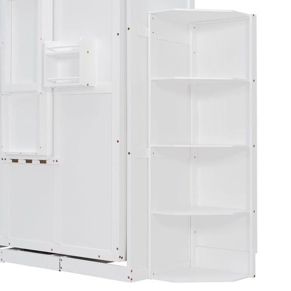 English Elm Rotating Murphy Wall Bed with Convertible Desk Dual Side Shelves Full Size Mdf Cabinet White LP000961AAK