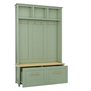 English Elm On-trend Entryway Hall Tree with Gold Hooks Bench Drawers and Shoe Cabinet Storage Mint Green N721S000056M-1