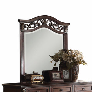 Homeroots Dark Walnut Wood Finish Carved Wall Mirror  Wood 347053
