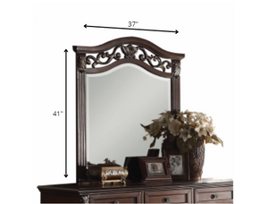 Homeroots Dark Walnut Wood Finish Carved Wall Mirror  Wood 347053