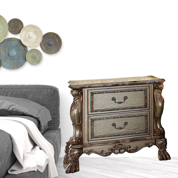 Homeroots 31" Gold Two Drawers Solid Wood Mirrored Nightstand   347056